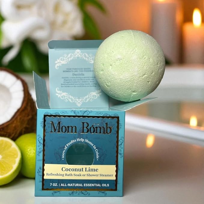 Mom Bomb Coconut Lime Bath Bomb (Shower Steamer) – Essential Oils, Clean Ingredients – Relaxing Aromatherapy Fizz, Skin-Softening – Made in USA - Gift for Women