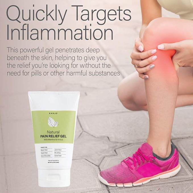 Kanjo Natural Pain Relief Gel | Fast Acting & Cooling Relief Gel w/Menthol & Arnica | Soothing Relief for Back & Neck, Joints & Muscles