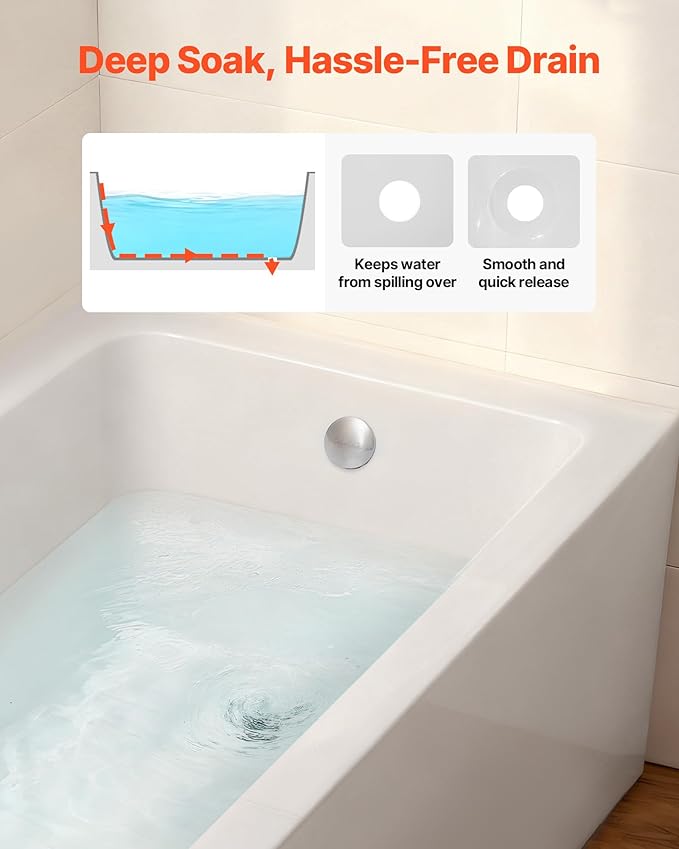 VEVOR Alcove Bathtub, 48" x 30" Contemporary Alcove Acrylic Bathtub, Soaking Bath Tub with Right Hand Drain and Overflow Hole, Large Rectangular Deep Soak Tub for Bathroom with Integral Flange, White