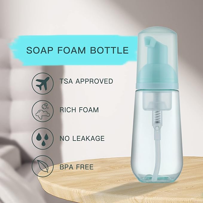 Tekson Soap Foam Bottle, Empty Travel Foaming Lash Shampoo for Cleanser, Dispenser (60ml, 2 fl oz, Green)