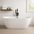 67 in Acrylic Freestanding Bathtub, Contemporary Stand Alone Tub,Glossy White Soaking Tub, Oval Bathtub with Chrome Overflow and Drain, CUPC Certified