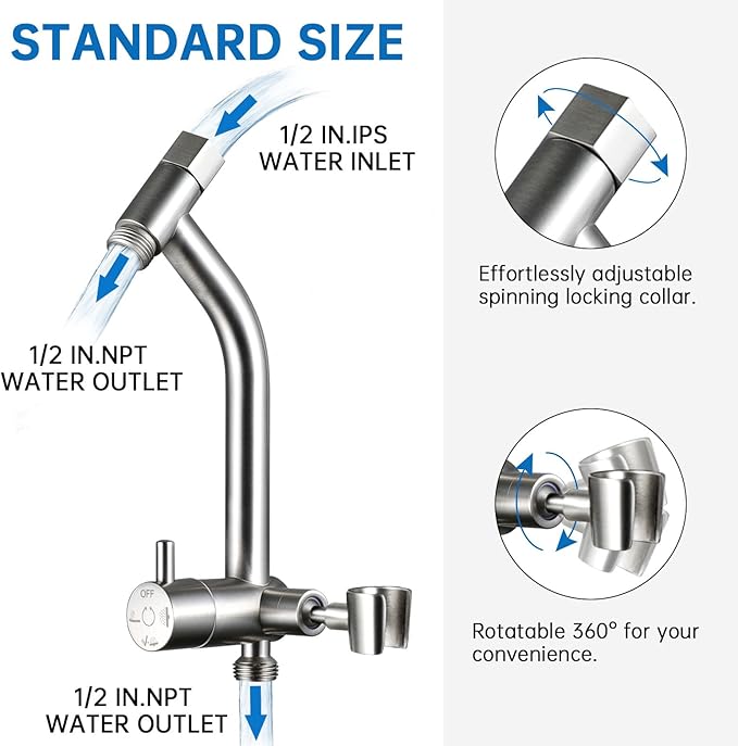 G-Promise Metal Shower Diverter with Low Handheld Holder, 3-Way Diverter Valve with Pause Mode for Handheld and Fixed Shower Head, 4-Settings Universal Bathing System Replacement Part(Brushed Nickel)