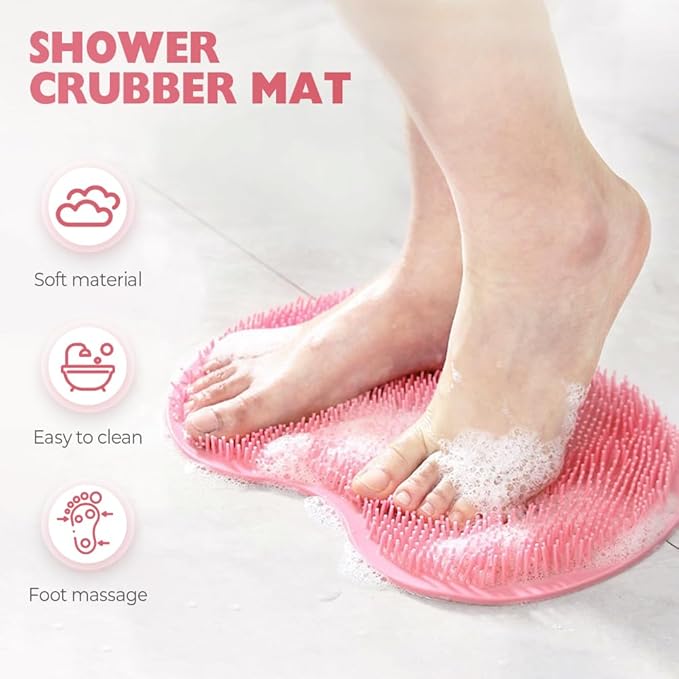Silicone Shower Foot Scrubber Mat, 2025 Upgraded Exfoliating Bath Pad with Non-Slip Suction Cups Wall Mounted Foot Cleaning Mat (Brown)