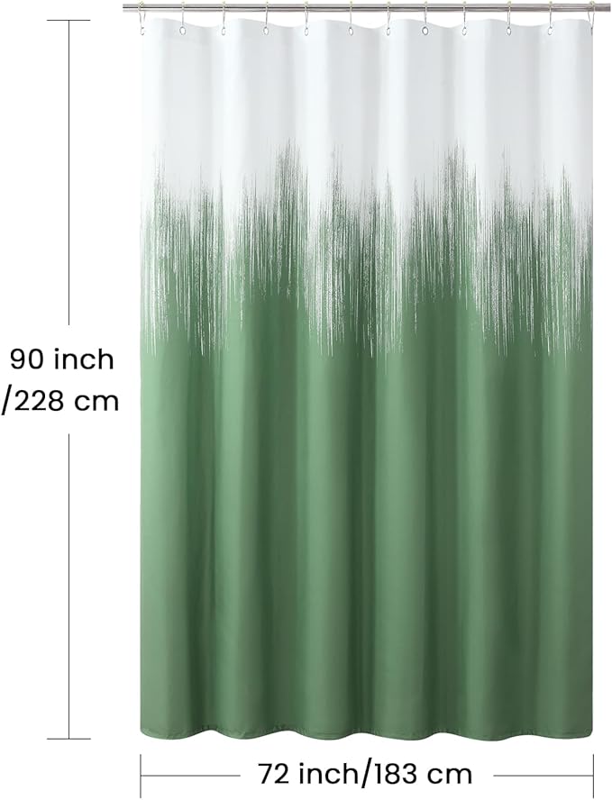 90 Inch Fabric Shower Curtain, Extra Long Green and White Ombre Shower Curtains for Bathroom, 72" W x 90" H