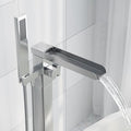 Freestanding Bathtub Faucet, Floor Mount Bathtub Faucet with 2 Water Outlet Modes, Swivel Gooseneck Spout with Hand Shower,Single Handle, Max Flow Rate 7.4 GPM (Waterfall-Brushed Nickel)