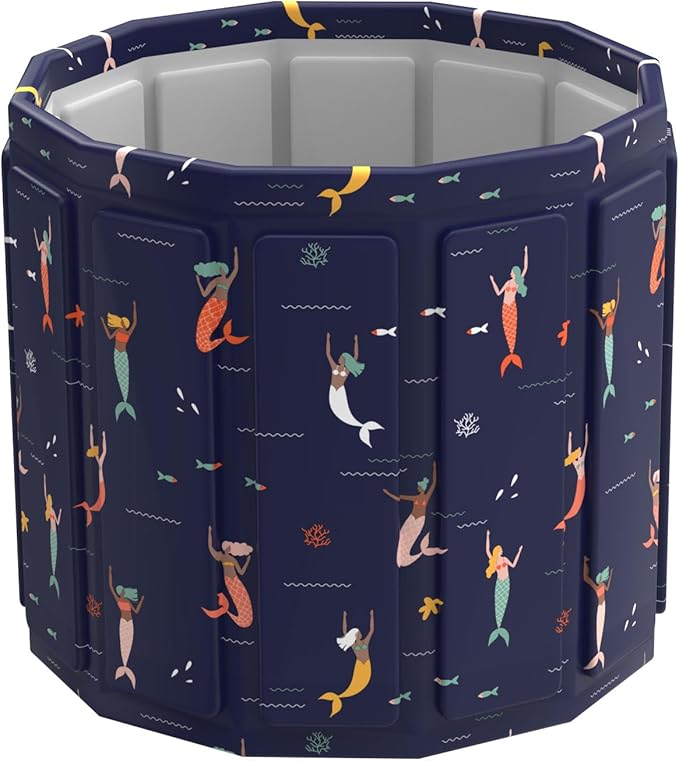 Portable Bath Tub for Adult, Foldable Soaking Bathtub for Hot SPA&Ice Bath, Foldable Small Bathtub Collapsible Tub for Bathing, Quick Setup No Installation (25.9X31.5 IN, Blue Fish)