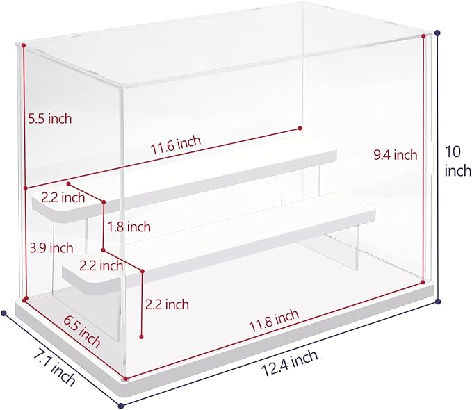 Choowin 3 Tier Clear Acrylic Display Case for Collectibles, Mini Figures, Pop Mart, Labubu, Sonny Angel, Smiski - Assemble Dustproof Acrylic Display Box with Door, Stand (White Base Step)