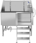 50 Inch Professional Dog Wash Station, Stainless Steel Dog Grooming Tub for Large, Medium & Small Pets - with Anti-Slip Stairs, Drain & Door, Silver