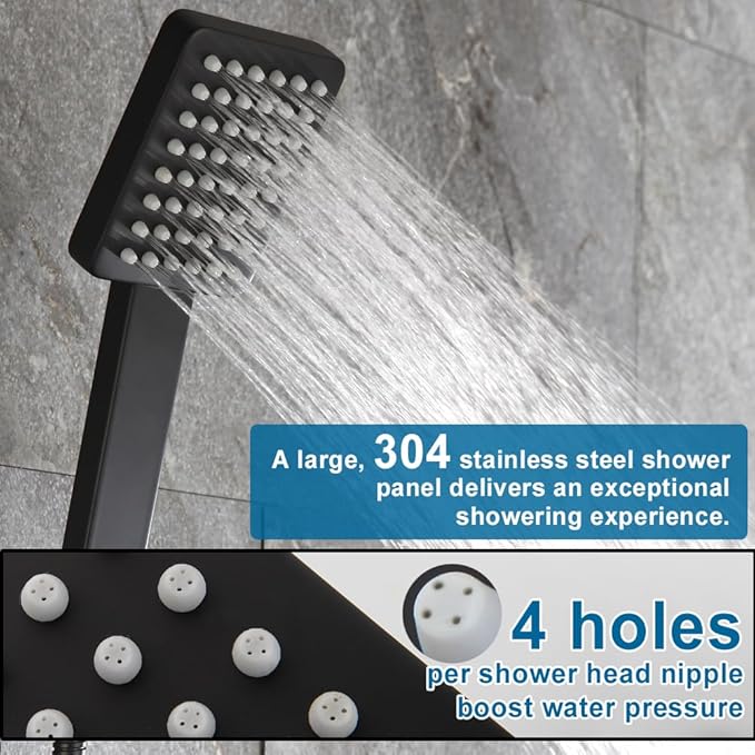 POP SANITARYWARE Matte Black Shower Tub Faucet Set Bathroom Rain Shower System with Tub Spout Wall Mounted Rainfall 12 Inch Shower Head and Handle Set Include Shower Valve and Trim Kit