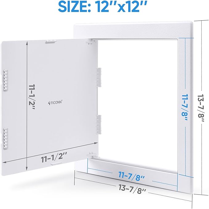 TICONN Access Panel for Drywall, 12 x 12 Inch ABS Plastic Wall Hole Cover Access Doors, Easy Install Plumbing Wall Panel for Drywall, Ceiling, Wiring and Cables