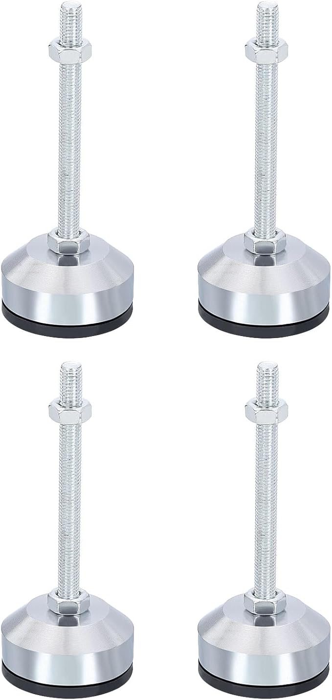 PATIKIL Furniture Leveling Feet 2" Dia Base M8 Thread, 4 Pcs Carbon Steel Adjustable Threaded Furniture Leveler Screw on Leg Leveler with Pads for Desk Chair Cabinet, Black
