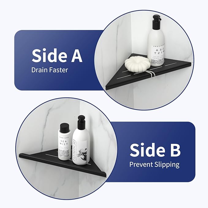 8'' Corner Shower Shelf 2PCS, 304 Stainless Steel Bathroom Shelves for Tiled Wall, Grout in Shelf Rack, No Drilling Needed (8'', Black)