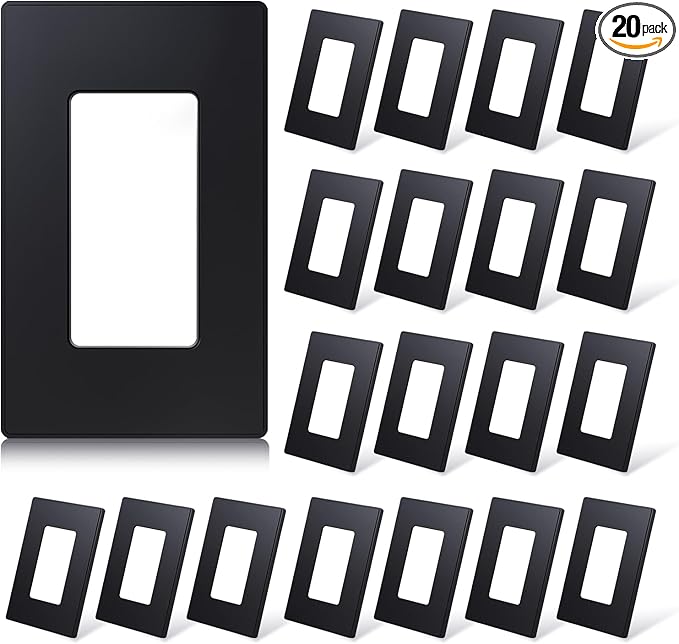 ELEGRP Matte Black 1-Gang Screwless Decorative Wall Plates, Standard Size Unbreakable Thermoplastic Faceplate Cover for Decorator Receptacle Outlet Switch, UL Listed (20 Pack)