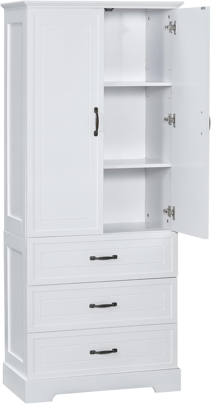 Favfurish 69" Tall Bathroom Storage Cabinet with Doors and 2 Drawers,Modern Linen Cabinets w/Adjustable Shelf & Magnetic Door Stopper,Freestanding Organizer for Dining Room,Kitchen,Office,White