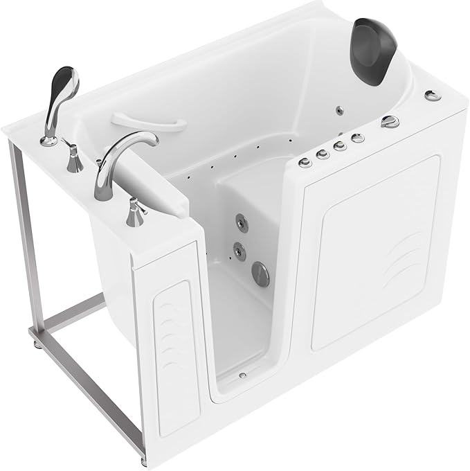 ANZZI Walk-In Whirlpool & Air Bathtub Acrylic White 52.375x29.875 In Left Drain Fast Fill, Powered Drain, 39 Jets, Chromatherapy, Aromatherapy, ADA Compliant Seat, Grab Bar | AMZ3053LWD