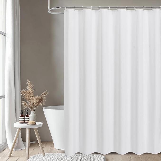 2-in-1 stall Fabric Shower Curtain or Liner,Breathable TPU & Washable,54 Inch Narrow Linen Textured Bathroom Shower Curtain Set with 8 Plastic Hooks,Modern,54"x72",White
