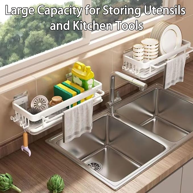Kitchen Sink Drain Storage Rack Wall Mount Sponge Holder with Drainer Shampoo Soap Storage Shelf Toilet Balcony Bathroom Dishwashers Wire Rags Sponge Sink Drain (Gray)