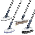 4 in 1 Tile Shower Cleaner Brush, Long Handled Scrub Brush for Shower with Adjustable Long Handle Floor Scrub Brush for Cleaning Bathroom/Shower/Tub/Tile/Kitchen/Glass/Wall