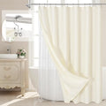 MitoVilla 3 in 1 Shower Curtain Set, Cream Boho Farmhouse Linen Textured Bath Curtain and Clear PEVA Liner Set with 12 Double Sided Steel Hooks, Waterproof Fabric Hotel Bathroom Curtain - 72x72