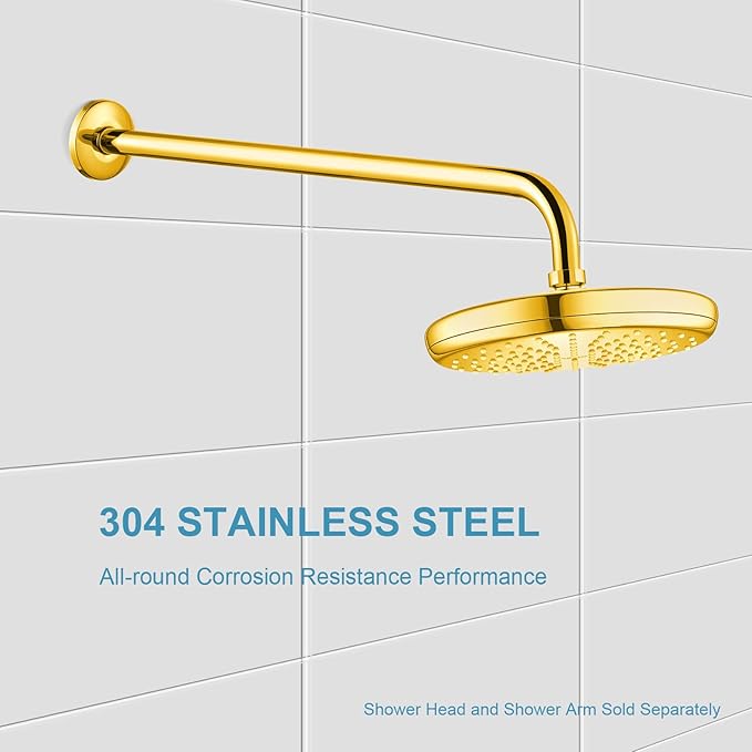 OFFO Shower Arm with Flange, 24 in Bright Gold Wall Mount Replacement Angle Shower Head Arm Wall-Mounted For Fixed Shower Head & Handheld Showerhead