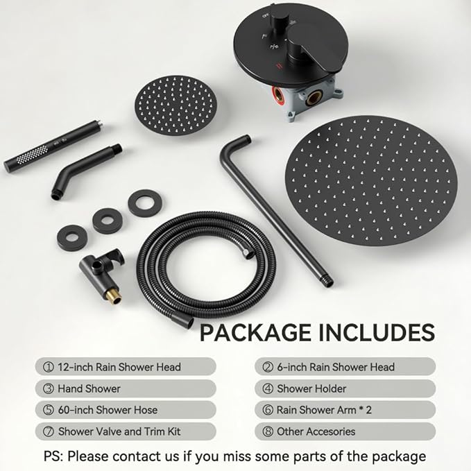 Shower Systems STARBATH 12+6" Round Dual Rainfall Shower Head with Handheld Spray for Two People, Wall Mounted 3 Way Rain Shower Faucet Sets Complete, Included Valve and Trim Kit, Matte Black