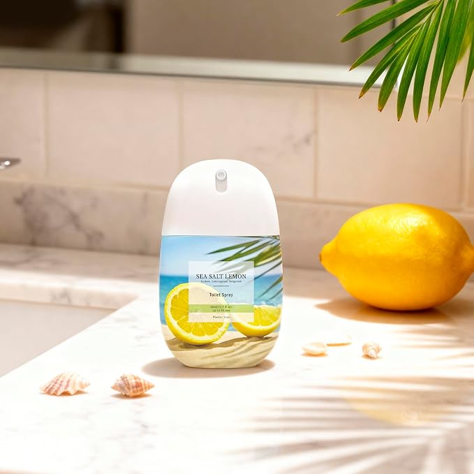 Clesh Toilet Spray Travel Size, Citrus and Sea Salt Lemon, 2 Pack, 1.7 fl oz Each, Up to 170 Uses, Pocket Poop Essential Oils Freshener Spray, Bathroom Odor Eliminator