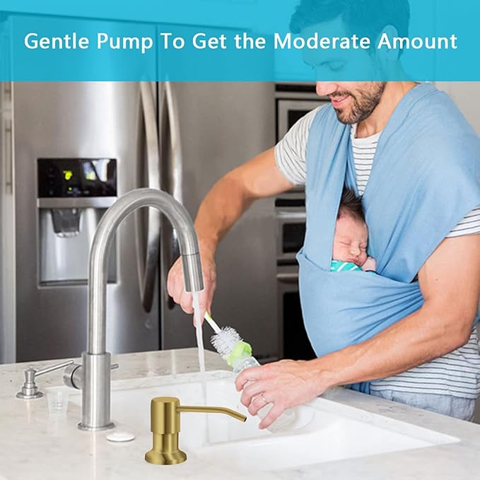 Soap Dispenser for Kitchen Sink, Kichen Sink SoapDispenser, 47" Extension Tube kit, Under Sink SoapDispenser Pump, No Need More Refills, Good Suction Power, Golden