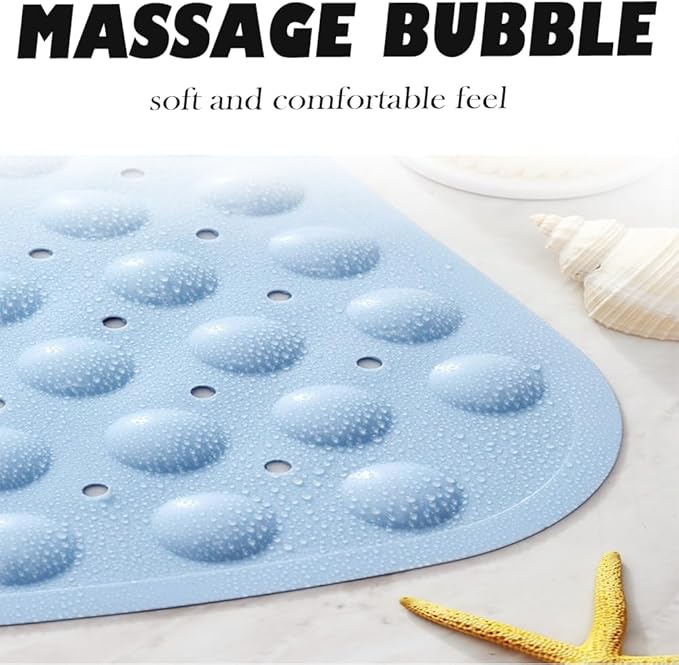 Mrcrypos Corner Shower Mats 31 x 31 Inches Bath Mat with Suction Cups and Drain Holes, Quick Dry Anti Slip Bathmat Machine Washable Shower Stall Mats for Bathroom, Baby Blue