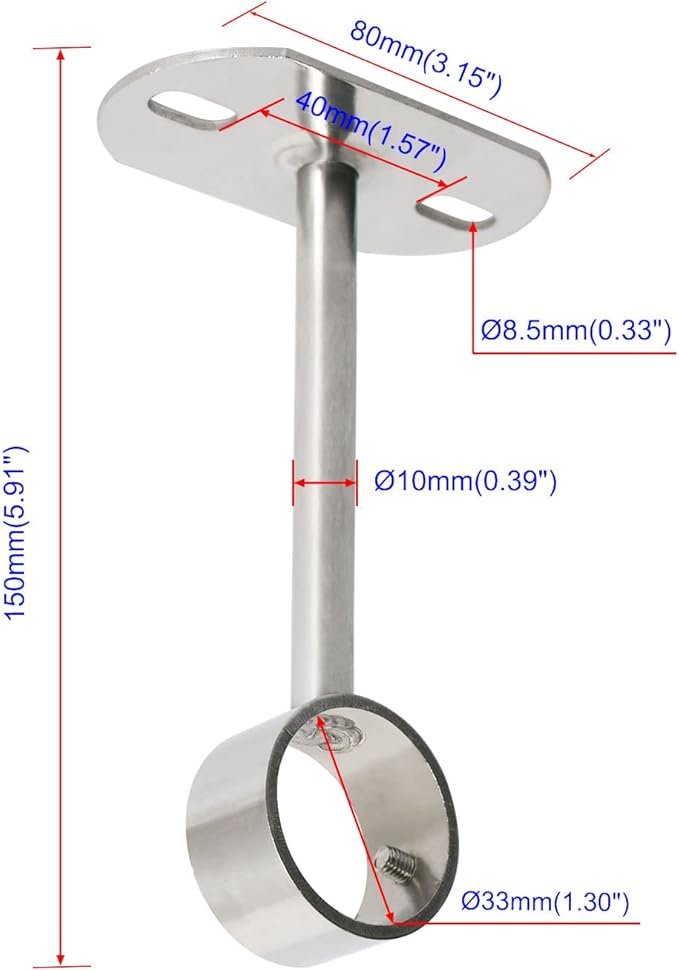 4Pcs ID32mm(1-1/4"), L150mm, Clothes Rail mounting Bracket, Shower Curtain Closet tie Rod Support Frame, Curtain Rod Flange Socket, Suitable for Ceiling or Wall mounting