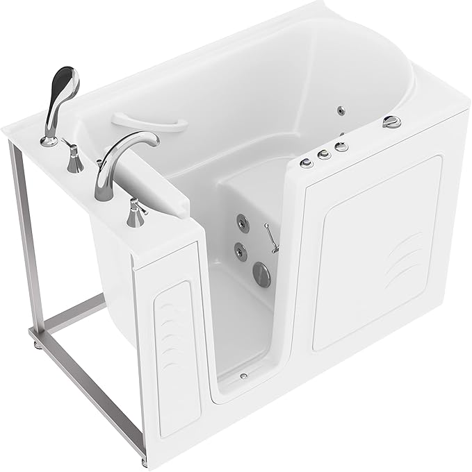 ANZZI Walk-In Bathtub 30" x 53" Whirlpool Acrylic Left Drain Quick Fill Fast Drain 9 Hydro Jets Chromatherapy Heater ADA Compliant Slip-Resistant Seat Grab Bar Extension Kit | AMZ3053RWH