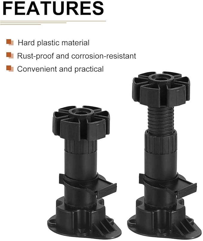100x46mm(LxW) Adjustable Leveling Feet - 8Pack- Good for Furniture - Leveler Support Frame Replacement Legs - Black