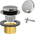 Chrome Toe Tap Bathtub Trim Set with Two-Hole Overflow Faceplate, Replacement Polished Tub Drain Kit with 2-Hole Overflow Cover and Universal Fine/Coarse Thread, Fits 1-3/8" and 1-1/2"