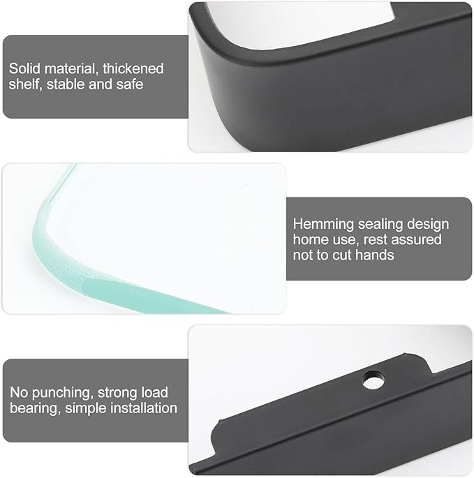 Bathroom Glass Shelf Floating Wall Rack Black Corner Organizer for Shampoo and Cosmetics Easy Install Storage for Humid Spaces Bathroom Wall Rack
