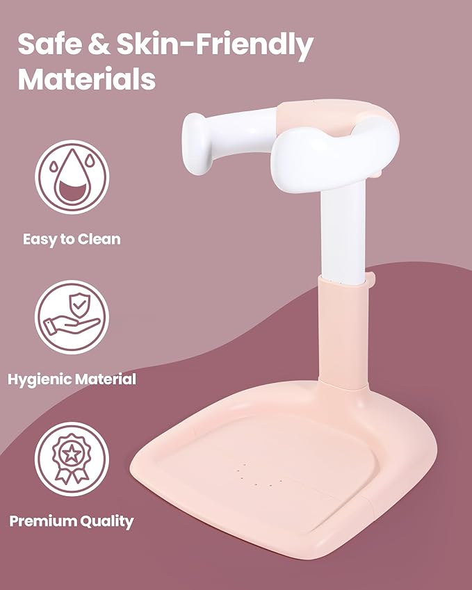 Baby Shower Stand for Infant to Toddler 6–36 Months, Baby Bath Stand Support with Adjustable Height, Anti-Slip Stable Design, Multi-Purpose Toddler Bath Helper, Infant Shower Gifts,Pink