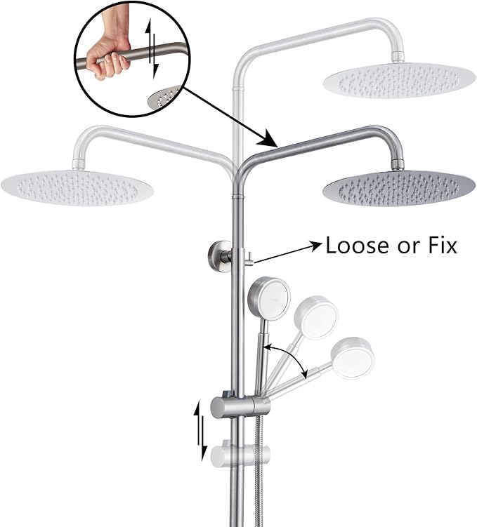 Shower Faucet - Shower Faucets Sets Complete, Shower System - Outdoor Shower Kit/Outdoor Shower Enclosure/Outdoor Shower Fixtures W/ SS304 Shower Head & Handheld High Pressure, Brushed Nickel
