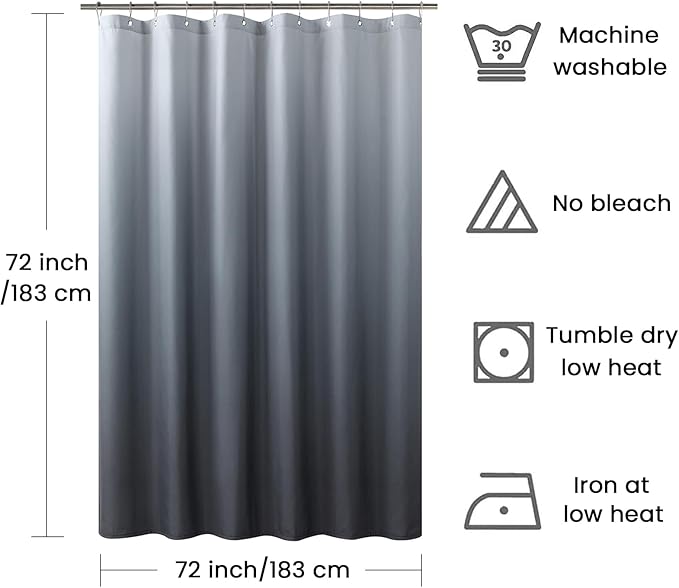 Grey Shower Curtain, Gray Ombre Microfiber Fabric Shower Curtains for Bathroom, Modern Waterproof Bathroom Curtains, 72" W x 72" H