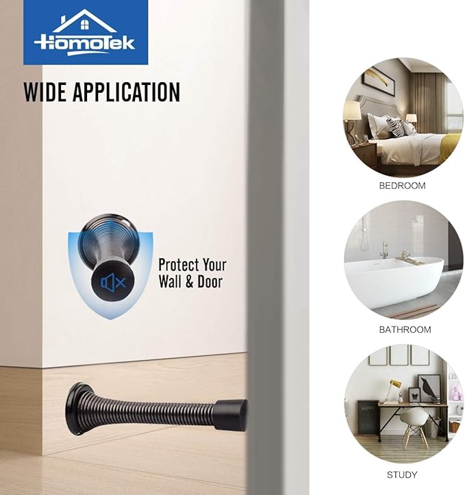 HOMOTEK 20 Pack Oil Rubbed Bronze Spring Door Stops,3-1/8” Heavy Duty Door Stop - Flexible Spring Door Stopper with Low Mounted Black Rubber Bumper Tips