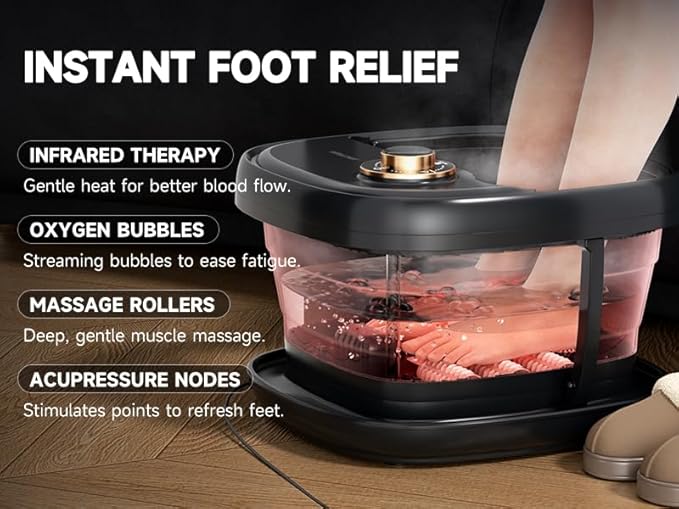 Deluxe Foot Bath Massage Spa with Temperature Control, Electric Heated Foot Soaking Tub for Professional Pedicure Foot Spa Massager with Bubbles, Remote Control and Shiatsu Rollers Black