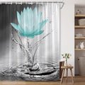 Lotus Shower Curtain Black White Grey Teal Flower Elegant Blooming Floral with Dew Spring Flower Reflection on Water Modern Romantic Polyester Fabric Bathroom Decor 36×70 Inch with Hook