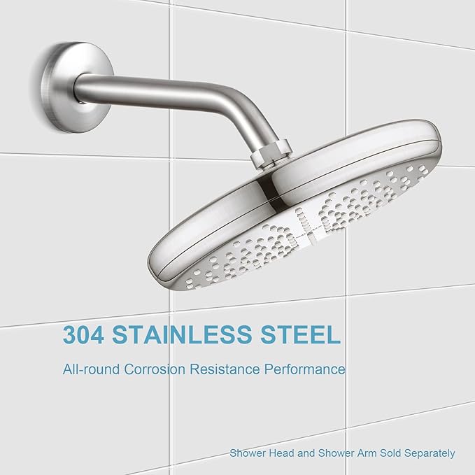 OFFO Shower Arm with Flange, 10 in Brushed Nickel Wall Mount Replacement Angle Shower Head Arm Wall-Mounted For Fixed Shower Head & Handheld Showerhead