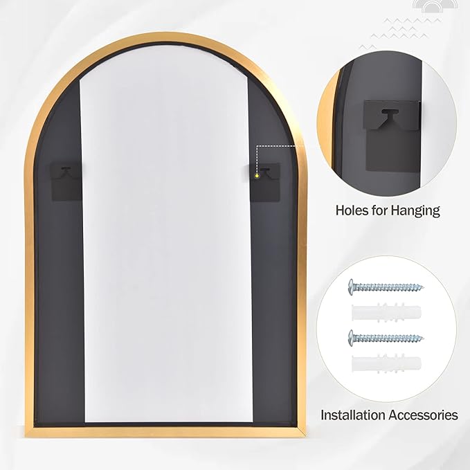 HARRITPURE Arched Bathroom Mirror 24" x 36“ Gold Modern Wall Mirror Aluminum Alloy Frame Decorative Mirrors for Bedroom Living Room Entryway