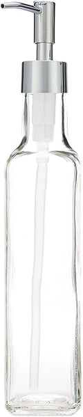 Rail19 French Vessel Glass Soap Dispenser with Metal Pump - Refillable Hand Soap, Lotion & Sanitizer for Sinks and Small Countertops, 8.5oz (Chrome Rustic)