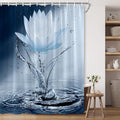 Lotus Shower Curtain Blue Flower Elegant Blooming Floral with Dew Spring Flower Reflection on Water Modern Romantic Polyester Fabric Bathroom Decor 36×70 Inch with Hook