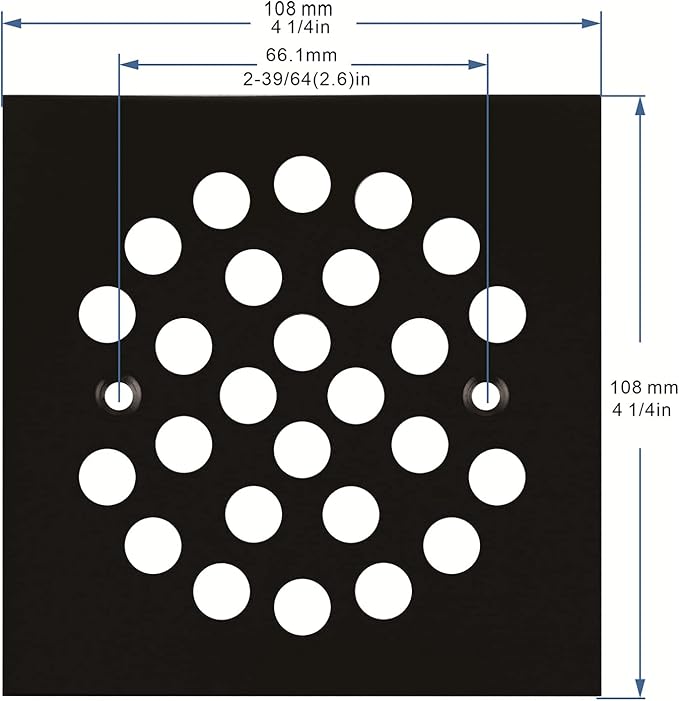 Square 4-1/4 Inch (108mm*108mm) Screw-in Shower Drain Cover Replacement Square Floor Drainer Grate, (Black)