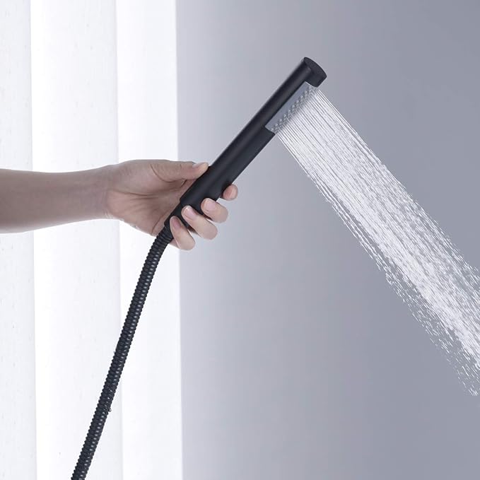 Freestanding Bathtub Faucet Tub Filler Black Floor Mount Brass Faucets with Hand Shower