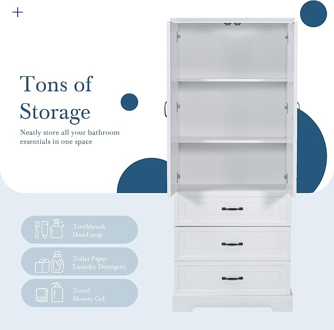 Favfurish 69" Tall Bathroom Storage Cabinet with Doors and 2 Drawers,Modern Linen Cabinets w/Adjustable Shelf & Magnetic Door Stopper,Freestanding Organizer for Dining Room,Kitchen,Office,White