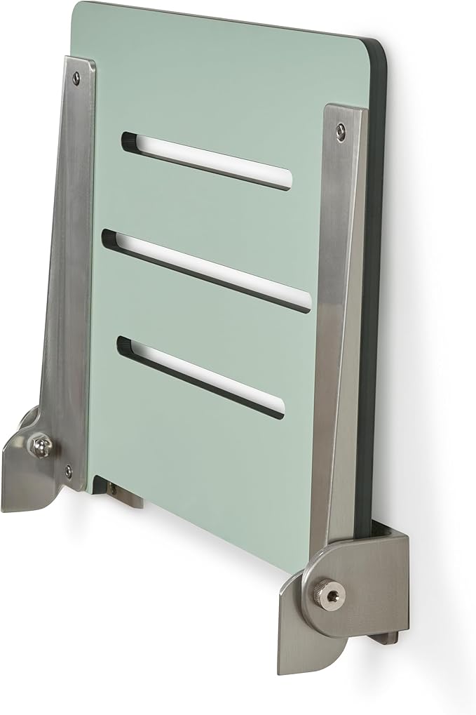 18 inch Silhouette Slimline Folding Wall Mount Shower Bench Seat, Sea Green Seat with Silver Frame