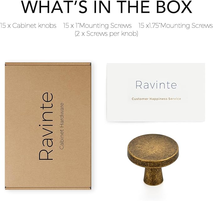 Ravinte 15 Pack Drawer Pulls 1-1/4 Inch Kitchen Cabinet Knobs Solid Round Dresser Drawer Knobs Antique Brass Dresser Knobs Drawer Knobs Simple Cabinet Hardware for Cupboard Drawer Pulls
