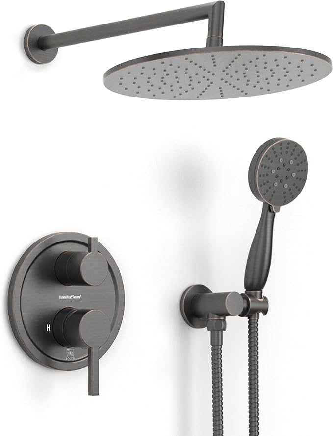 HammerHead Solid Metal Rain Shower System Set with Handheld and 10" Rainfall Head, Shower Valve and Trim Kit, 2-Handle Shower Faucet Set with 2 Way Diverter Body – Oil Rubbed Bronze