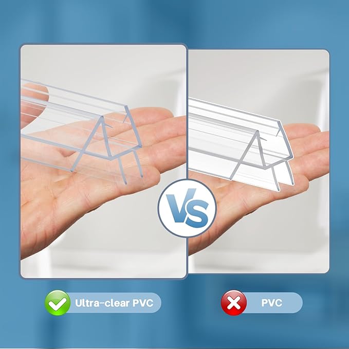 Shower Door Bottom Seal Strip, 2PCS Seal Strip, Ultra Clear PVC, 36" Length, Fits 8mm Thick Glass, Prevents Leaks, Easy Installation, No Adhesive Required (Ultra Clear, 36in for 5/16"(8mm) Door)